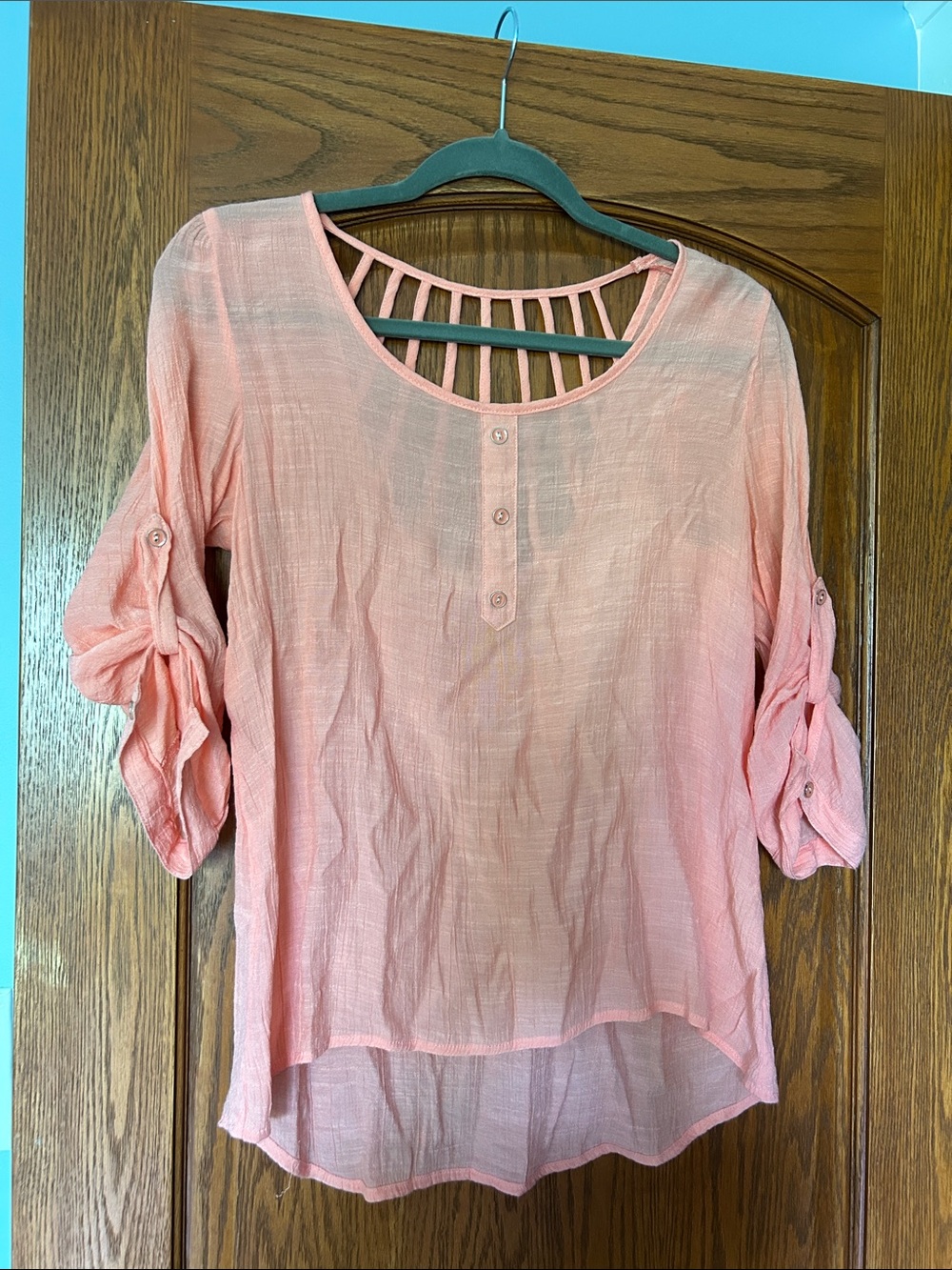 Women's Pink Strappy Back Button-Front Lightweight Top